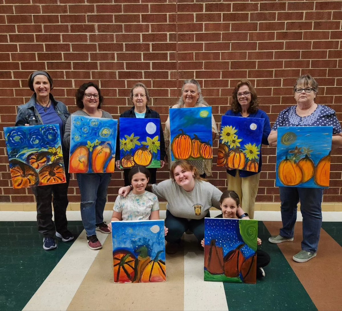 TishaLouArt's tweet photo. KRHS NAHS Fall Paint Night was a huge success! We had parents, grandparents, cousins, siblings, friends, alumni, and retired teachers join us. President Annabelle led the group in painting an impressionist fall pumpkin patch. Thanks for the support! @vaARTed @ArtsFcps1 https://t.co/5RqBv2er2u