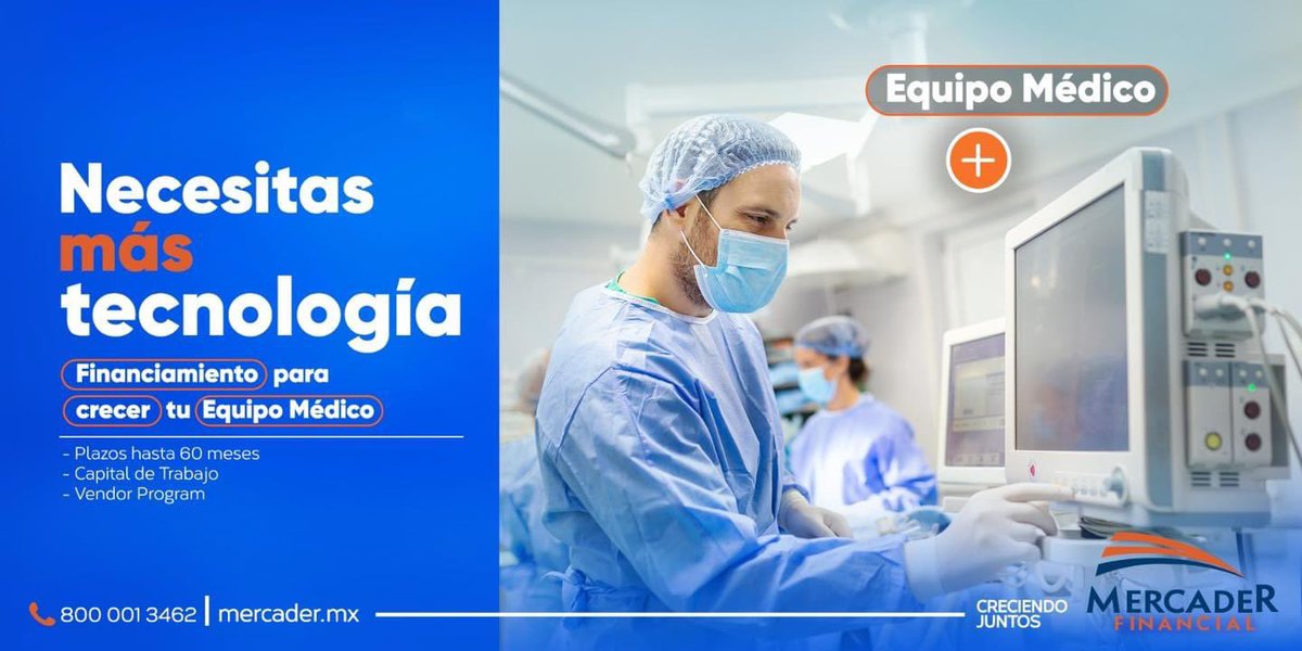 Mercader_FN's tweet photo. ¡Impulsa el crecimiento de tu clínica u hospital con nosotros! Conoce nuestras soluciones financieras 

Contáctanos al 📲 800 001 3462 o Visita:  https://t.co/fA82qBcXPU 
Escríbenos: promocion@mercader.mx 

#CreciendoJuntos #Financiera #Economía #Administración #PyME https://t.co/yOvaC8XSW3