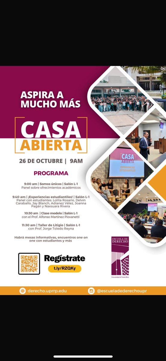 Derecho_UPR's tweet photo. Participa de la Casa Abierta @derecho_upr: sábado 26 de octubre de 2024, 9:00am. ¡Te esperamos! El acceso a la justicia comienza con el acceso a la educación legal. https://t.co/36BsdEFQRz