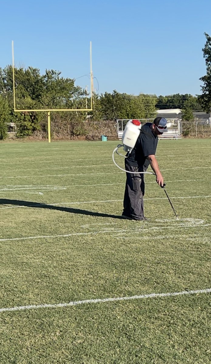 Stopped by a small town HS game field and showed these guys a faster way to paint, so they never have to drag out the numbers or hash board and end zone stencils.