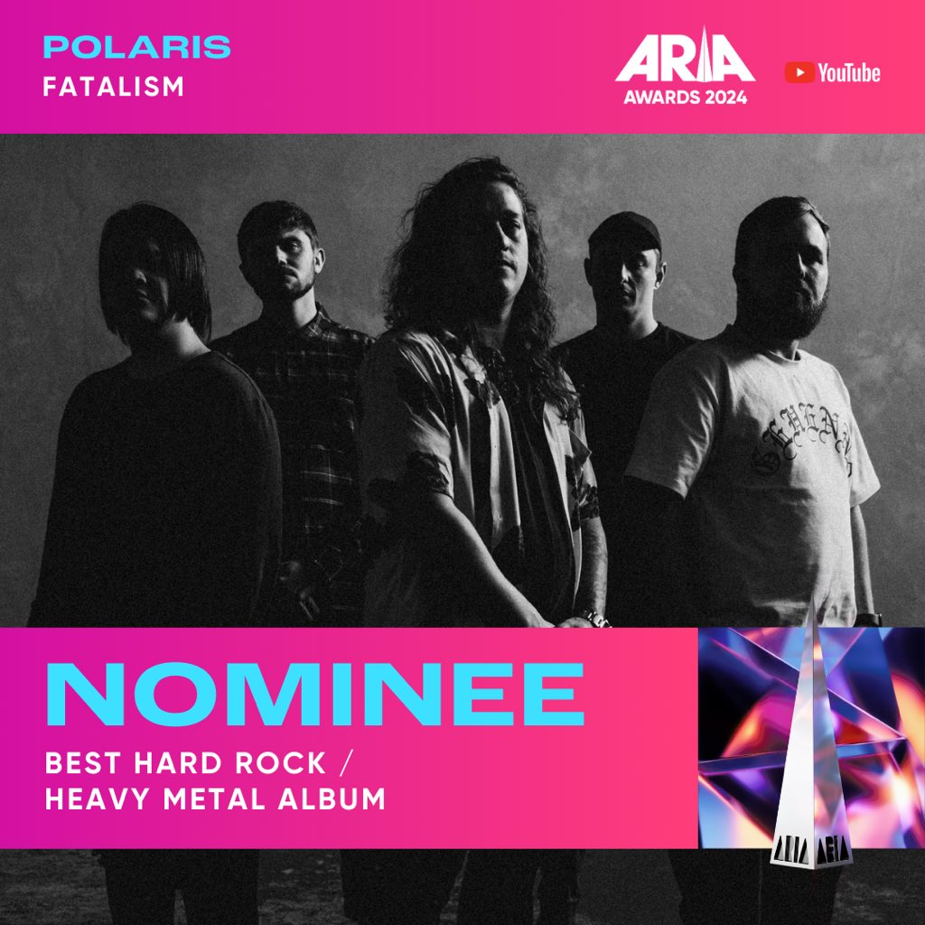 PolarisAus's tweet photo. FATALISM is ARIA-nominated for Best Hard Rock / Heavy Metal Album 🖤

@ARIA_Official https://t.co/ZVciP25adh