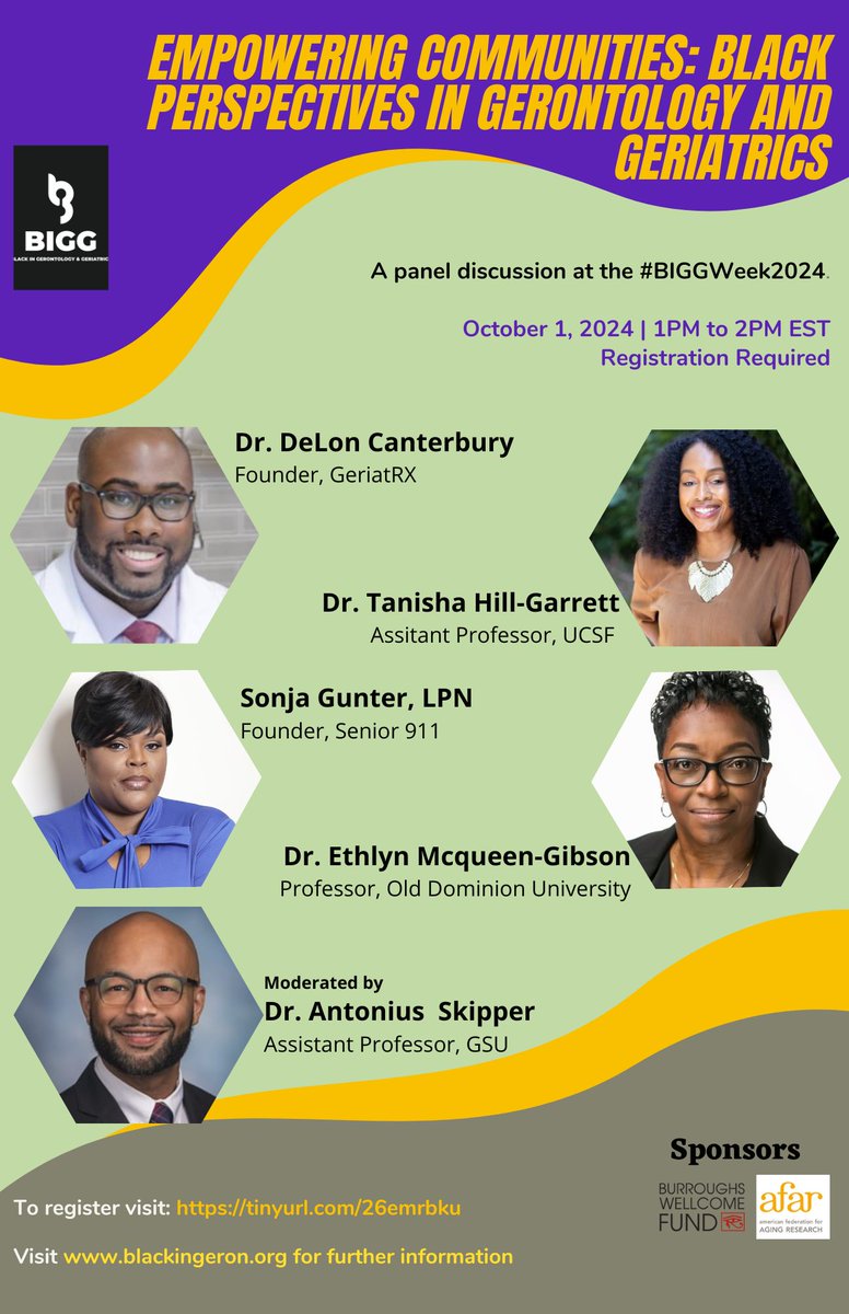 Have you registered for this webinar, "Empowering Communities: Black Perspectives in Gerontology and Geriatrics?" If not, please check it out. We hope to see you there.  

Registration Link: us02web.zoom.us/webinar/regist…