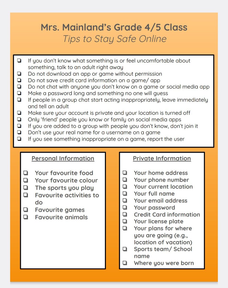 Some excellent reminders from Mrs. Mainland's Grade 4/5 class.