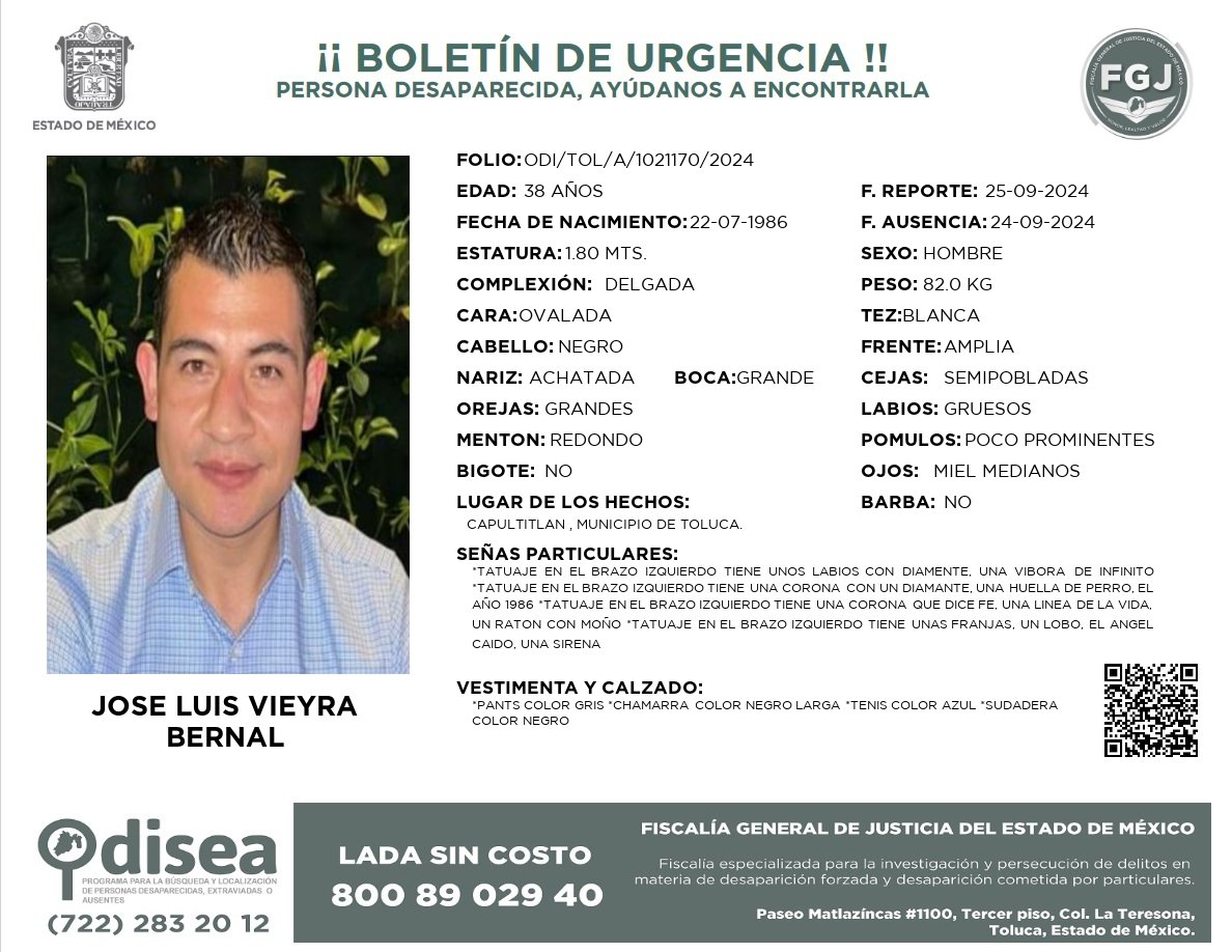 ReporteDigital3's tweet photo. AYUDA PARA LOCALIZAR persona desaparecida.
Por favor compartan!!
Publicación iniciada en Toluca, México, el 25/Sep/2024 https://t.co/txXn1ojh4C
