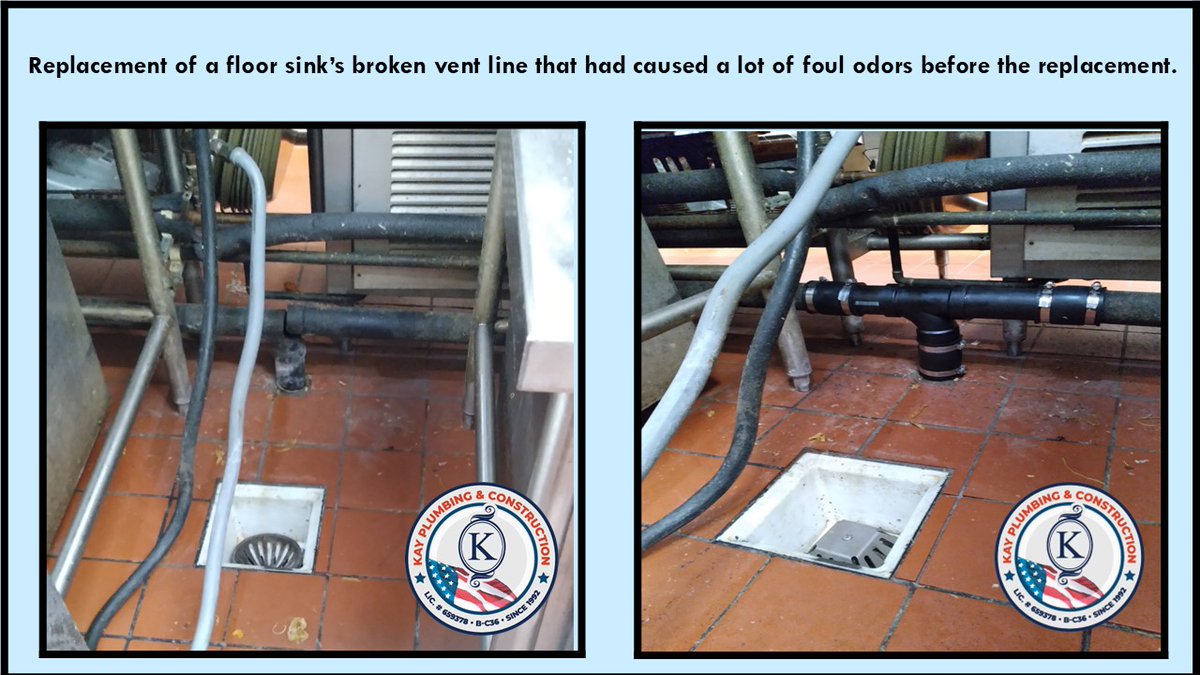 Replacement of a floor sink's broken vent connection.

#Commercialplumbingservices, #leakrepairs, #sewerbackups, #gaspipes, #mainlines