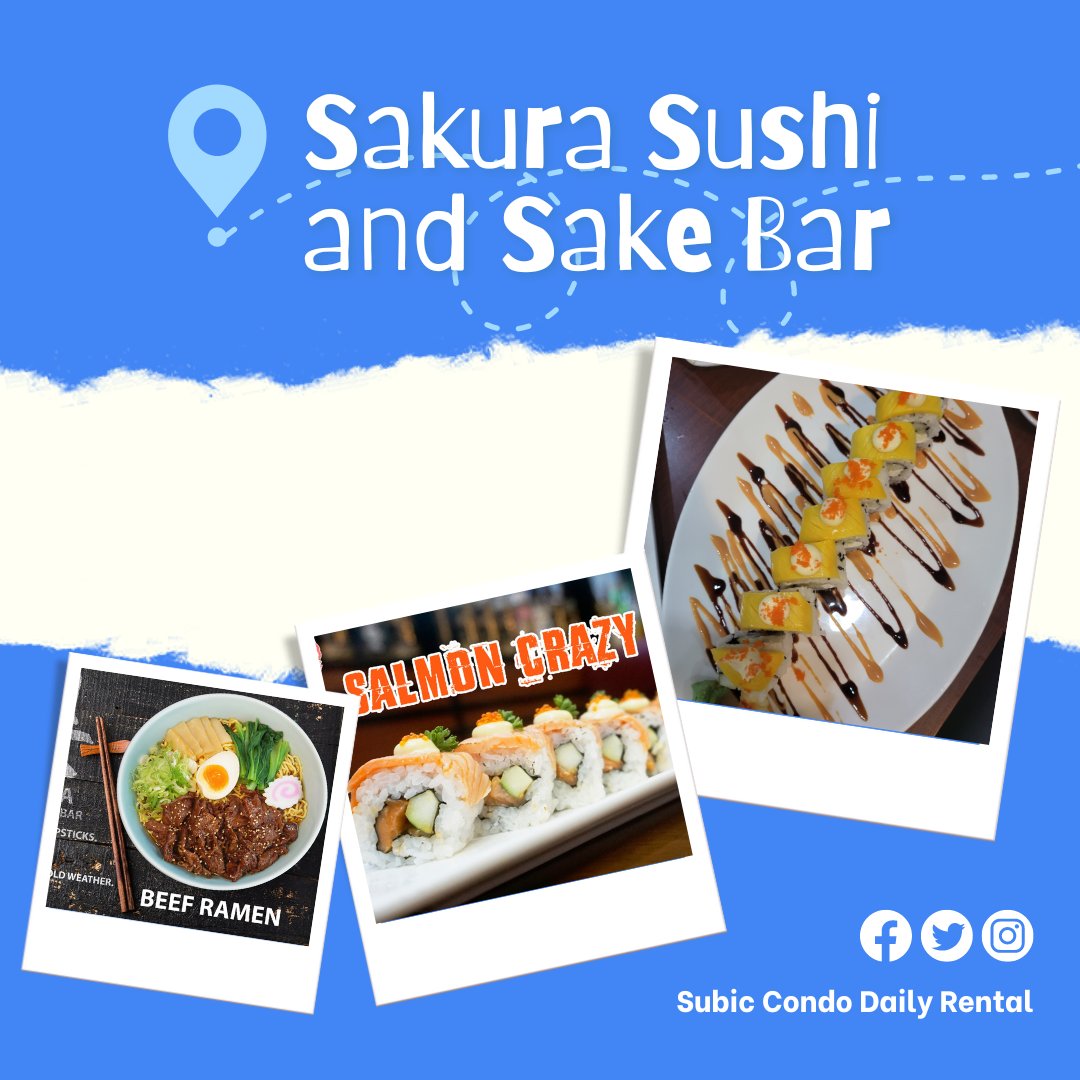 CondoSubic's tweet photo. Check out Sakura Sushi and Sake Bar for authentic Japanese flavors, delicious sushi, and a great selection of sake in a cozy setting near Ohana Nook. Don't miss out! #sakurasushi #subiceats 🍣🍶 https://t.co/YQx1UouDVy