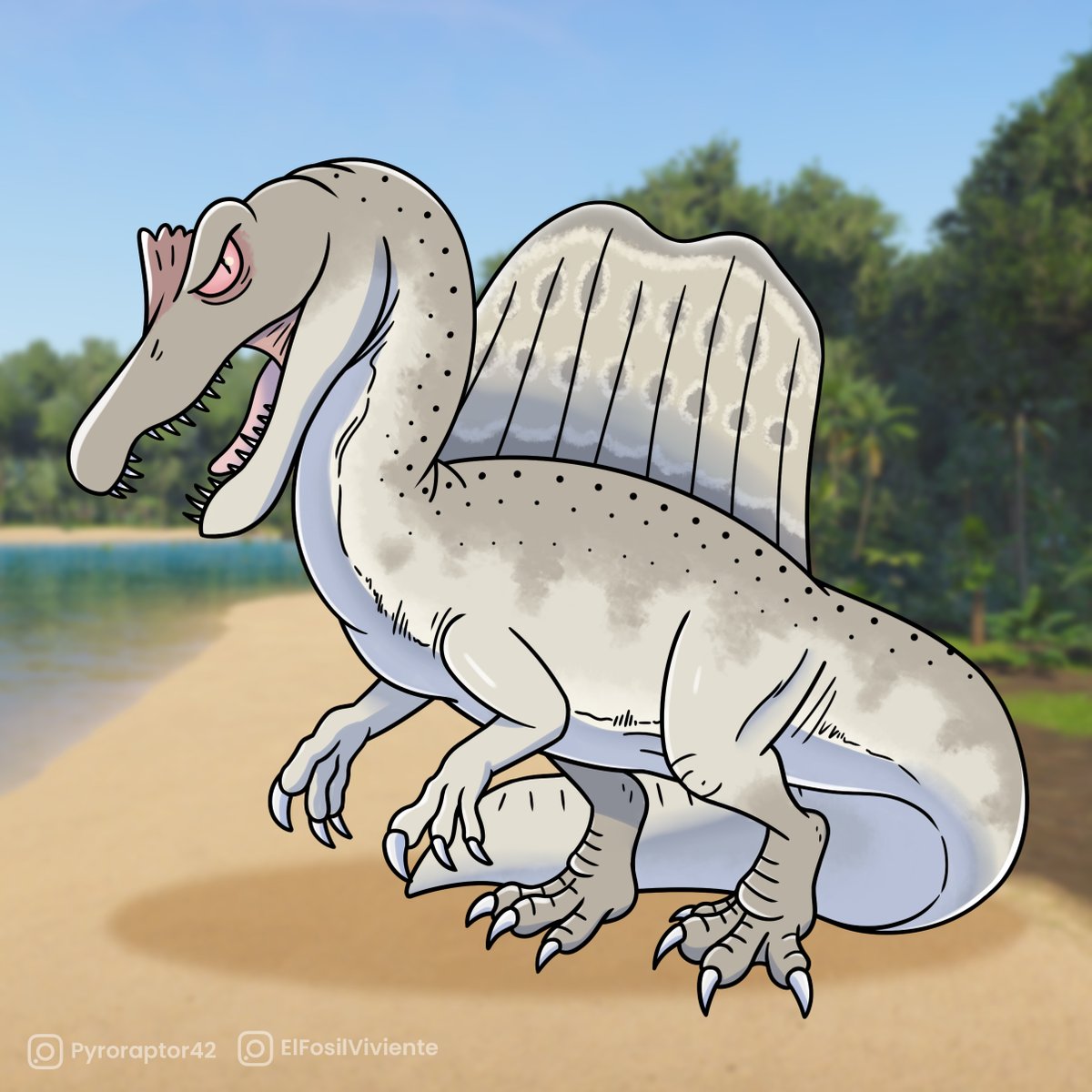 Some Prehistoric Kingdom fanart! Here at <a href="/elfosilviviente/">El Fósil Viviente | The Living Fossil</a> we really loved the design and color choices for the Spinosaurus, so we did some fanart of it with its melanistic and albino variants!