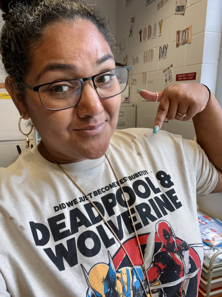 teaching_bliss's tweet photo. Today was #SuperHero day at school and I got tons of compliments on my choice of shirt. 🙌🏽 

But this group of kids is looking for a #clearthelist superhero to clear some snacks to fill the classroom pantry. Could that be YOU??! #classroomsnacks 

https://t.co/NUxHFbB5mI https://t.co/WHneWdDDBO