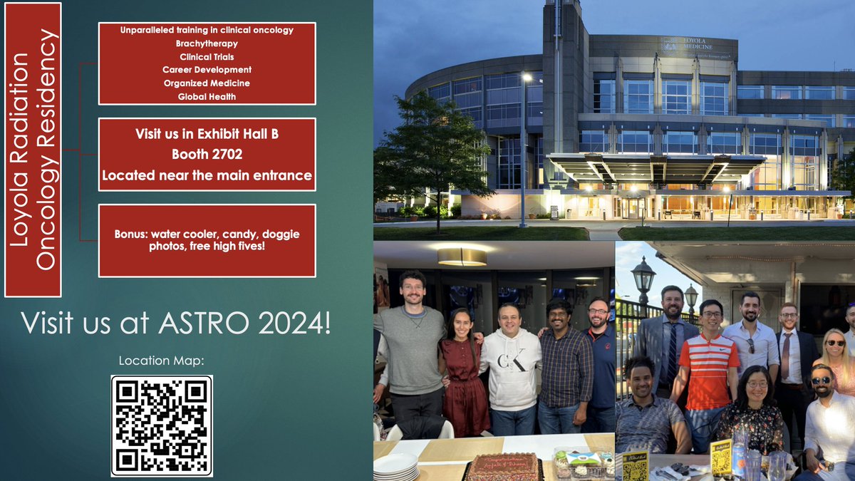 ASTRO 2024! Visit us! 

📍 Exhibit Hall B, Booth 2702

Loyola ☢️ Rad Onc Residency ☢️

✅ World-class training

✅ Mentoring in research, career development, global health, organized medicine

✅ Resident education model with emphasis on YOU

✅ Chicago, IL

#match2025 #astro2024