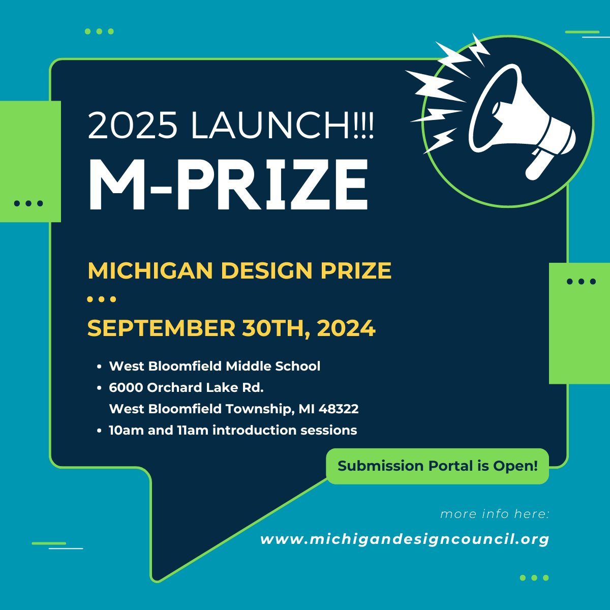 We're launching the 2025 M-Prize at West Bloomfield Middle School this Monday, September 30th, 2024! The submission portal will be live to learn about this year's topic and begin submitting your ideas. #Mprize #design #designthinking <a href="/MEDC/">Michigan Economic Development Corporation</a>
