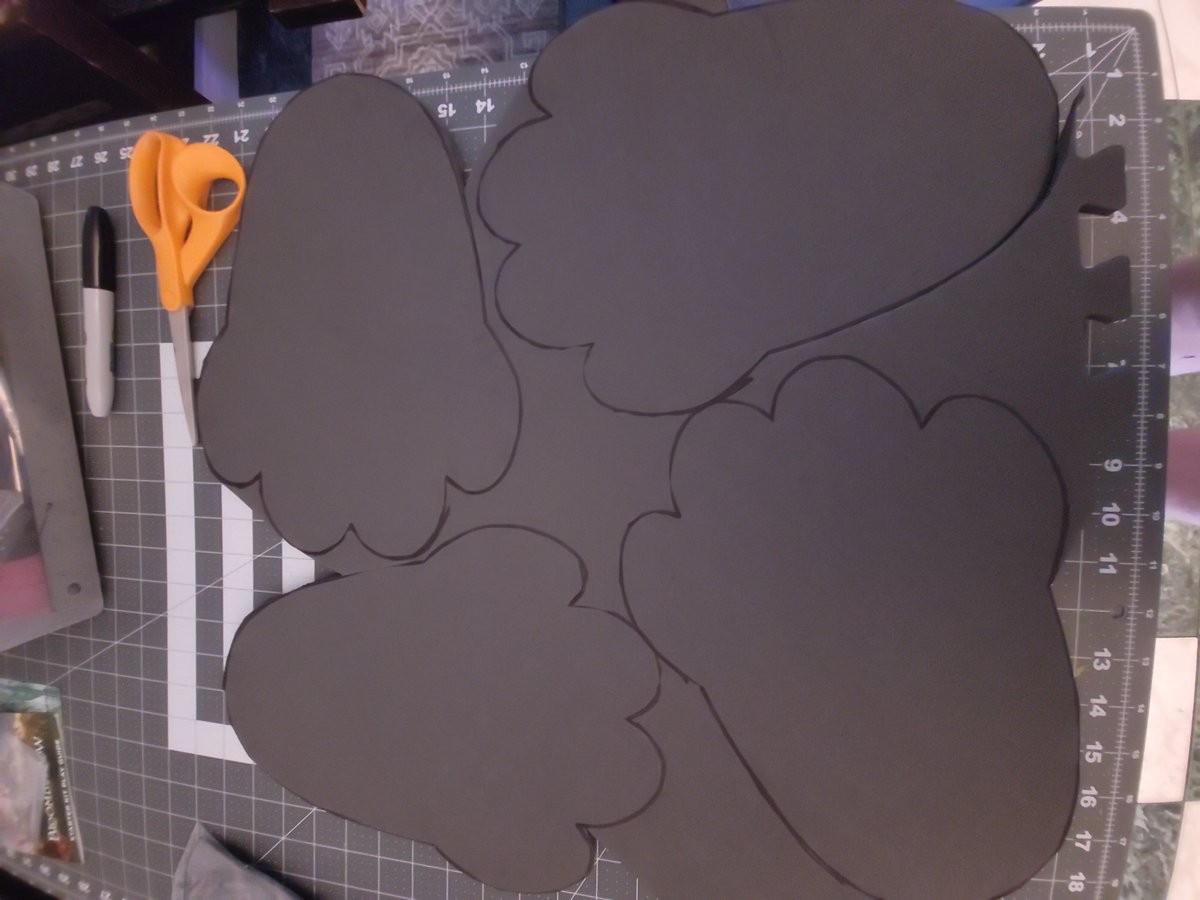 MorganasheBun's tweet photo. Fursuit feet time!  Here's a thread detailing my current process.  I'm layering two pieces of eva foam together, the bottom pieces will go on at the end, so raise the feet off the ground slightly.  Also the lining is fleece. https://t.co/cQmWYWjsiO