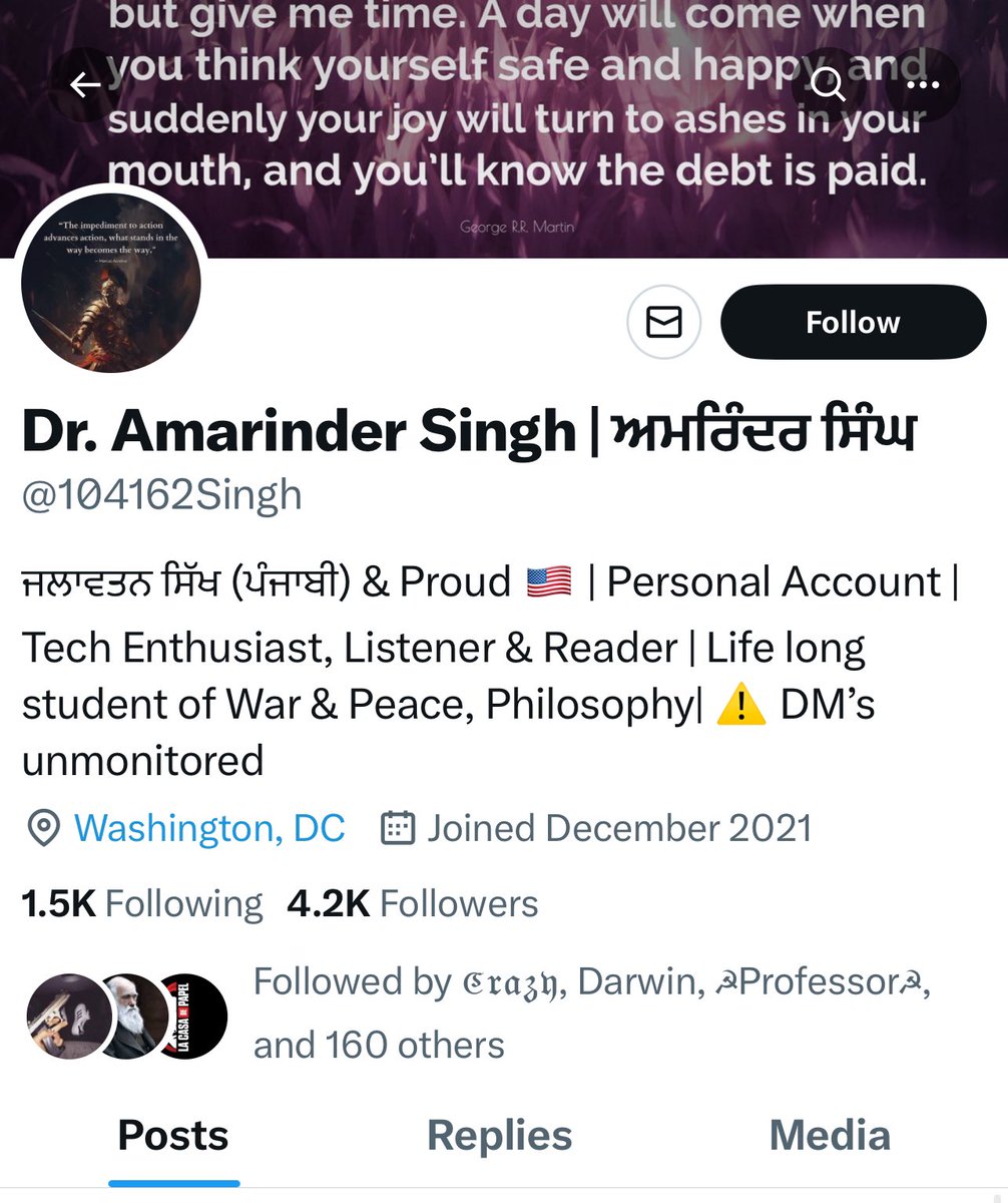 <a href="/KhooniPanja007/">Khooni Panja</a> <a href="/SFJ_US_Official/">Sikhs For Justice</a> @104162Singh On January 28th, my identity and photograph were maliciously exposed by the account @104162Singh This person reveals his name as Dr. Amarinder Singh.. This act has significantly endangered not only my life but also the safety of my family in Punjab due to my active involvement as