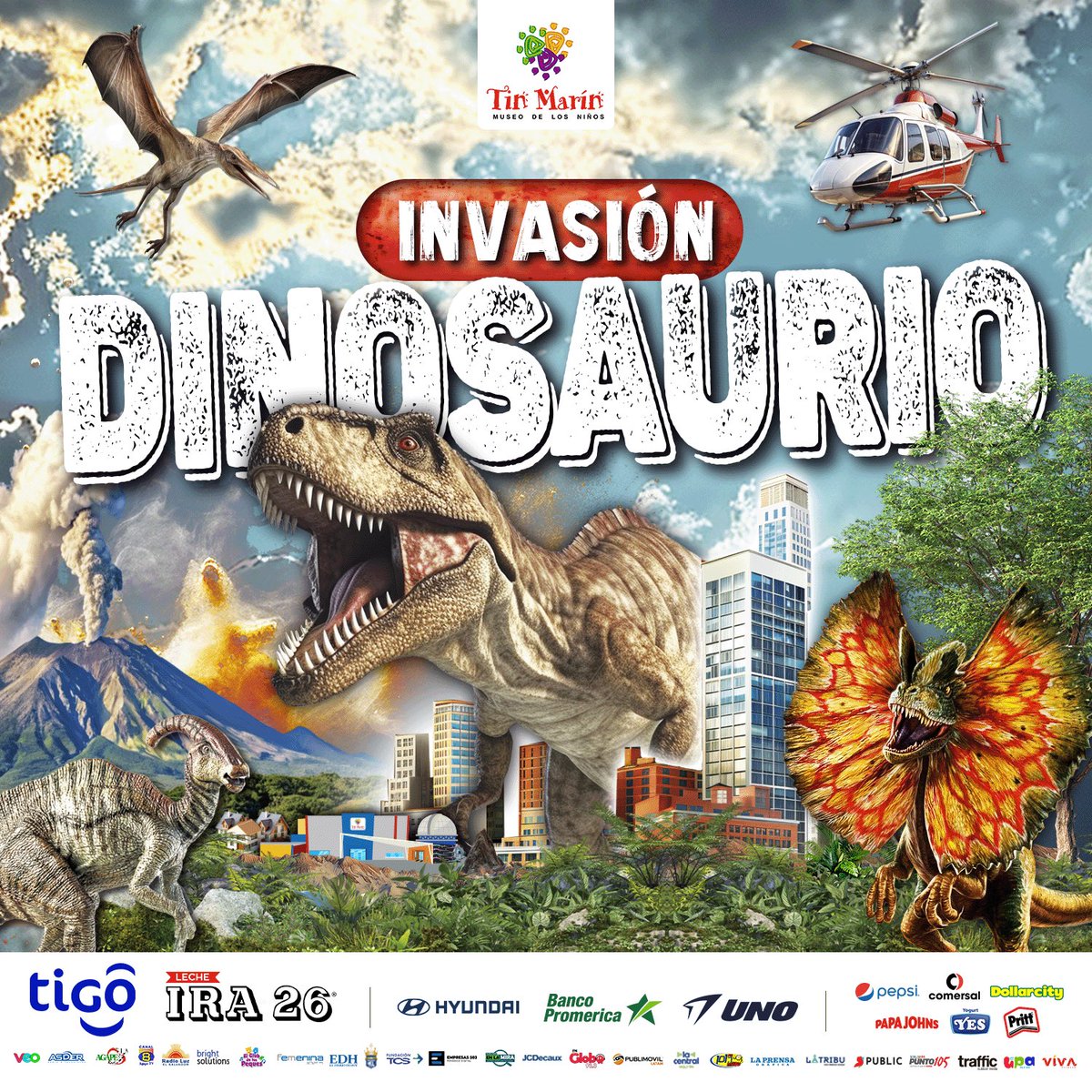 ¡Prepárate!😱¡Los dinosaurios se tomarán la ciudad!🏙️🦖
Este martes 1° de octubre Invasión Dinosaurio llega a Tin Marín.💥
¡Ahora con nuevos dinosaurios, más emoción y más aventura!🦕🌋😀
#InvasiónDinosaurio #DinosauriosEnTinMarin #DinosauriosSV