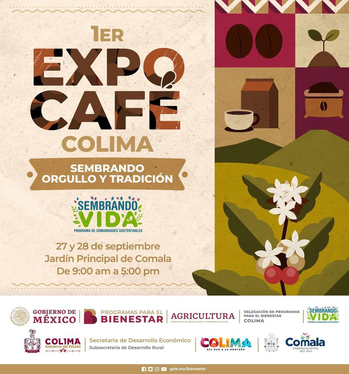 Estamos a solo unos días de la primera Expo Café Colima: Sembrando Orgullo y Tradición ☕️✨ en nuestro Pueblo Mágico de Comala.

Habrá exhibiciones, venta de café local, concursos, conferencias y eventos culturales. ¡No te lo puedes perder! #DelMarALaMontaña