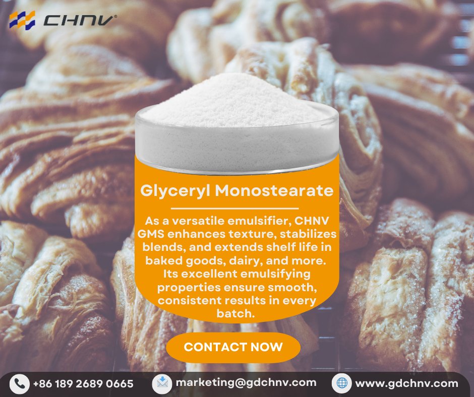 CHNV_Technology's tweet image. Improve your food formulations with CHNV Glyceryl Monostearate! 🍰 
As a versatile emulsifier, CHNV GMS enhances texture, stabilizes blends, and extends shelf life in baked goods, dairy, and more. gdchnv.com/products_detai… 
 #GlycerylMonostearate #FoodEmulsifier #HighQuality