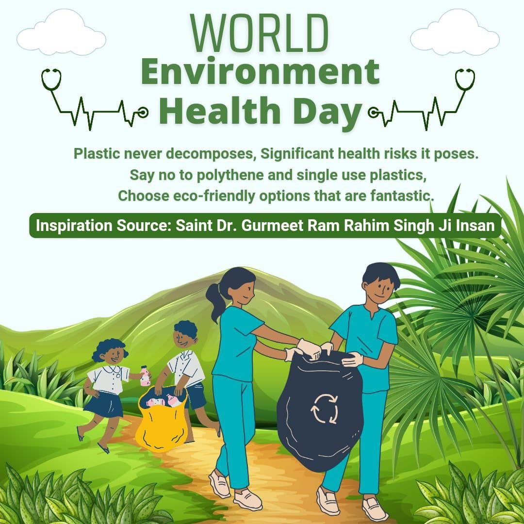 ChandanSetia1's tweet photo. Say no to use any plastic bags or other things which is harmful for nature so on the day of #WorldEnvironmentHealthDay, let’s pledge to not use plastic bags or polythenes with the precious guidelines of Saint Dr MSG Insan and all the Dera Sacha Sauda volunteers try to follow it. https://t.co/qacC5FLREx