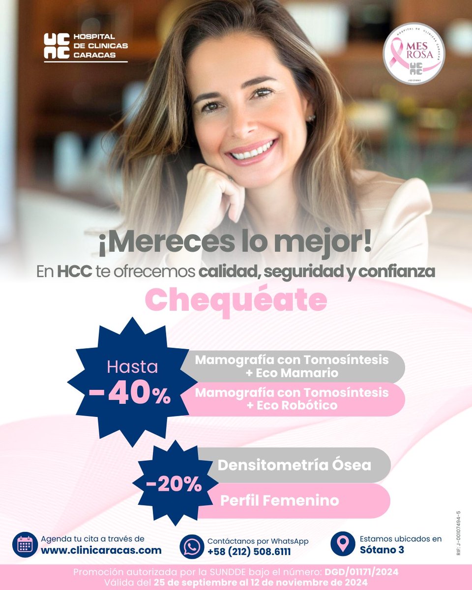 Si, es así. ¡La espera fue corta!. Sabemos que quieres conocer ya nuestras promociones.

En HCC nos preocupamos por tu salud y bienestar, por eso Pensamos en Rosa e  iniciamos desde ya con los mejores paquetes de estudios para el cuidado de tu salud mamaria.

Piensa en Rosa.