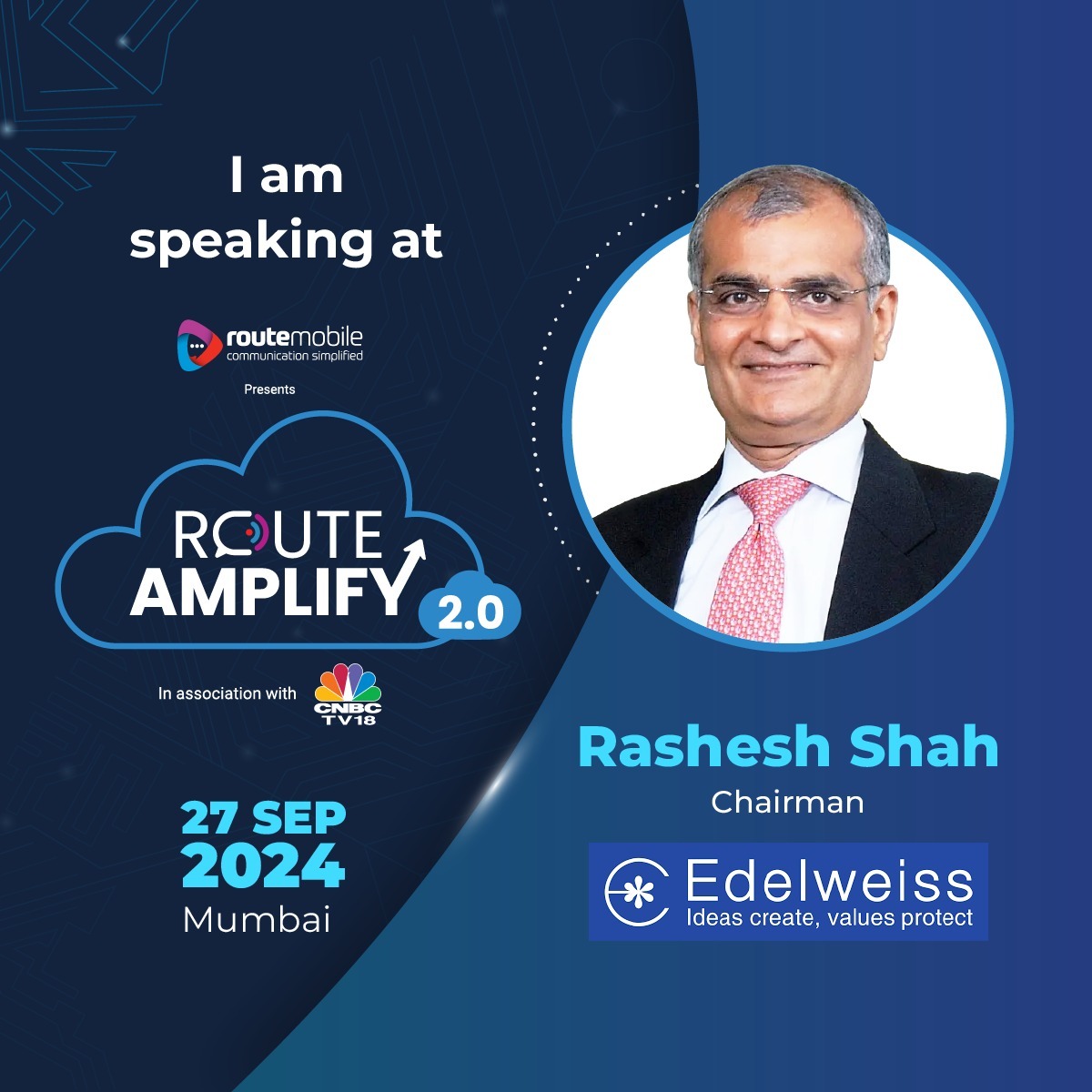 Glad to be the Keynote Speaker at #RouteAmplify 2.0!
I'll be sharing insights on the Future of Communication in the Digital Age.
<a href="/routemobile/">Route Mobile</a> <a href="/CNBCTV18News/">CNBC-TV18</a> 

#DigitalTransformation #Innovation #GenAI