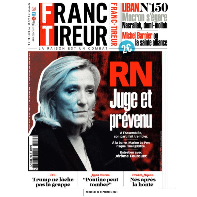 tcabarrus's tweet photo. Cette Une de Franc-tireur résume le paradoxe du RN:
-À l'Assemblée nationale, Marine Le Pen a le rôle du juge;
-Au Tribunal, c'est elle qui est mise en accusation.