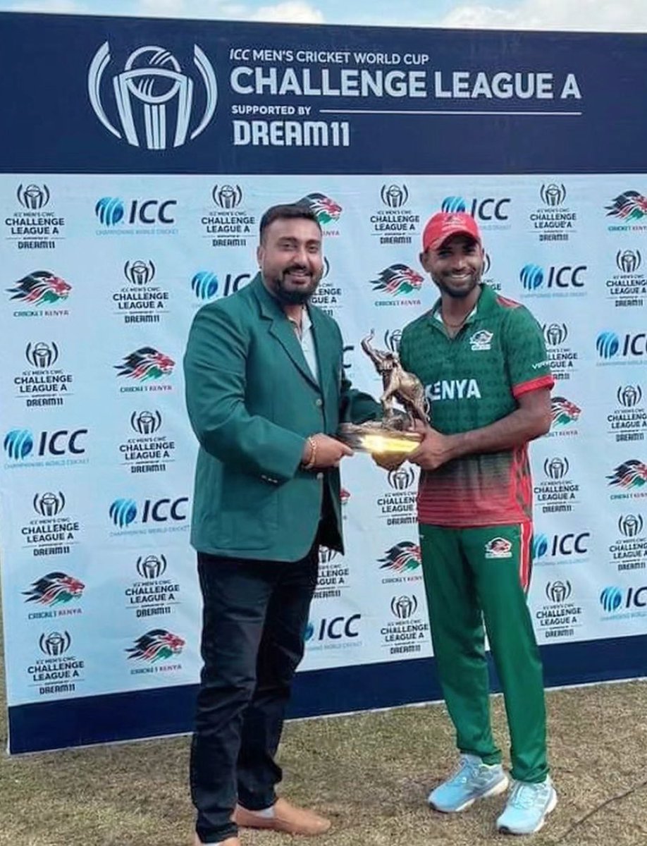 KenyaCricketoff's tweet photo. Rakep Patel wins the 'Man of the Match' award for his all-round show

[84 from 76 balls, 9 fours, 3 sixes]. 9-0-28-6 with the ball #KENVJERSEY #Qualifer #ICC #2024 @ICC @RakepP https://t.co/dL3SGYowtY