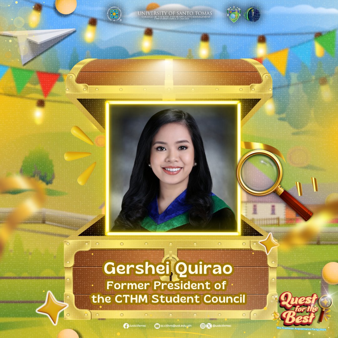 USTCTHMSC's tweet photo. Heads up, freshmen! 👀

This coming Friday, we have the privilege of hearing from Gershei Quirao, the dynamic former President of the CTHM Student Council! 💚✨💙 

Let’s give her a huge round of applause as he takes the stage! 🎥 https://t.co/glAIJkvrUh