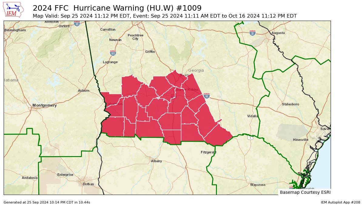 ojrw's tweet photo. FFC continues Hurricane Warning for Pulaski [GA] until further notice https://t.co/WmLr0NS0sQ https://t.co/1hvUgSkKr0