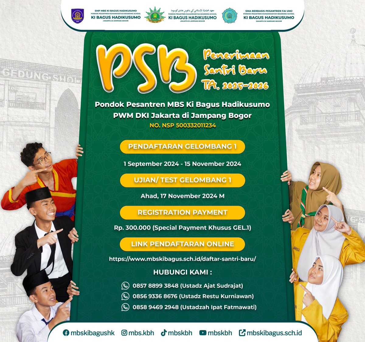 babalabal's tweet photo. @hrdbacot *PENERIMAAN SANTRI BARU TAHUN 2025/2026*
🏫 PONDOK PESANTREN MBS KI BAGUS HADIKUSUMO JAMPANG BOGOR.
🏅 AKREDITASI “A”📷
⏳ WAKTU PENDAFTARAN ⏳
Setiap hari pukul 08.00-15.00 WIB
Lakukan pendaftaran di: https://t.co/KCUhosoStn
#lapakcot https://t.co/zPoiuSxC3j