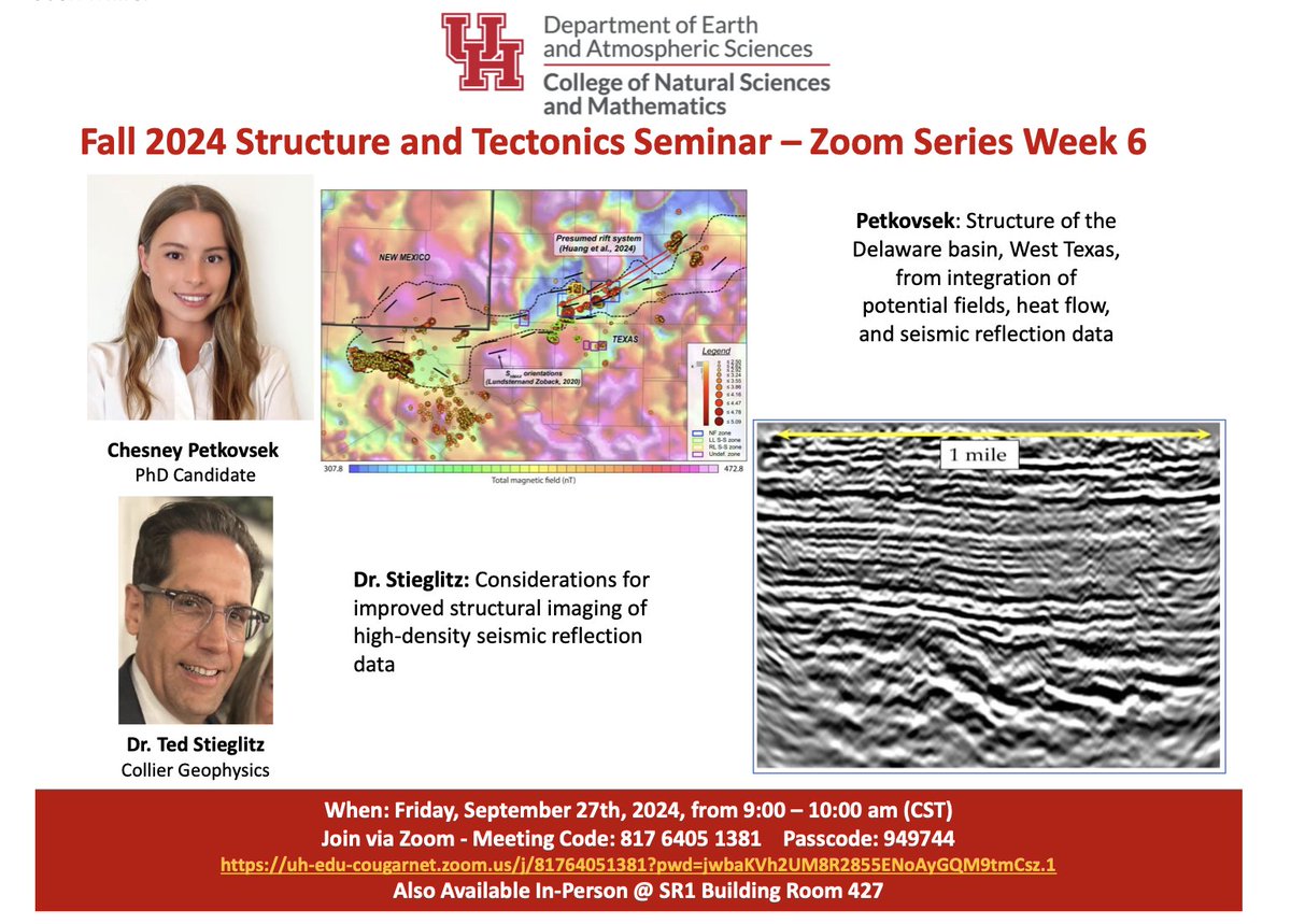 Please join us this Friday, both in-person and on Zoom, for the Structure and Tectonics Seminar!