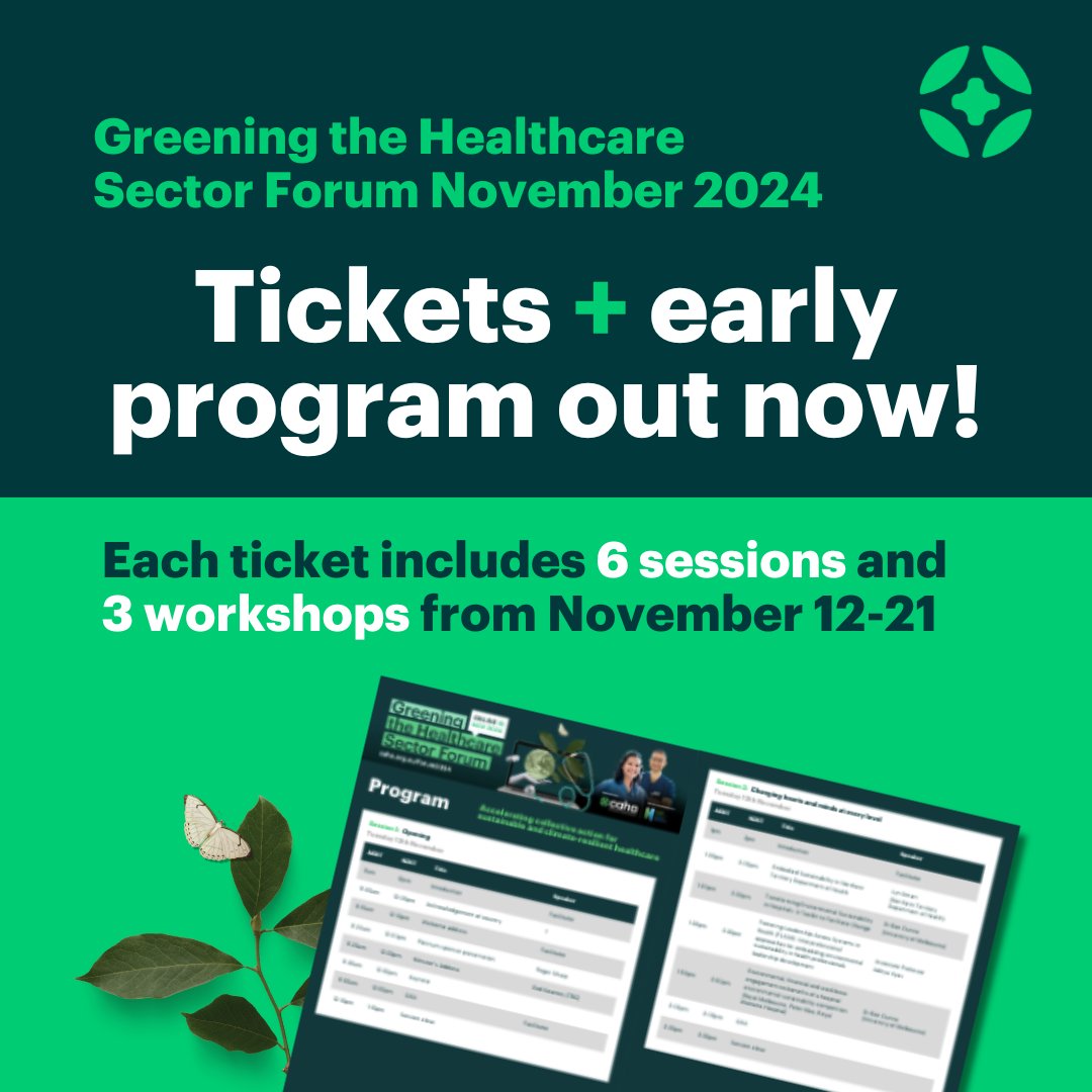 Tickets are now live for the 2024 Greening the Healthcare Sector Forum! 🌍 🎉 
Diverse content will be delivered across six sessions and three workshops, from 12 - 21 November.
Early program 👉 shorturl.at/a13pn
Tickets 👉 shorturl.at/eUHtI