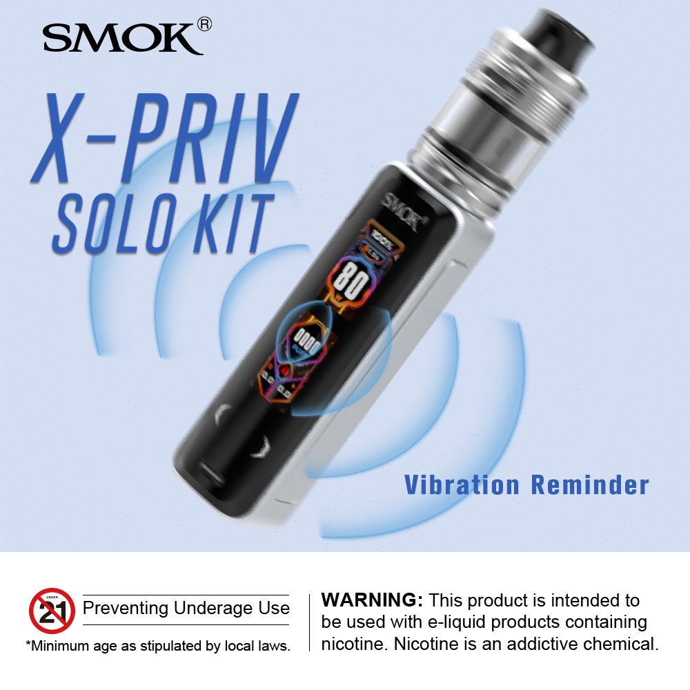 Smart vibes only!  With X-Priv Solo Kit’s Vibration Reminder, every important action—whether it’s adjusting your settings or finishing a session—gets a subtle alert. This feature ensures you‘re always in control. #smoktech