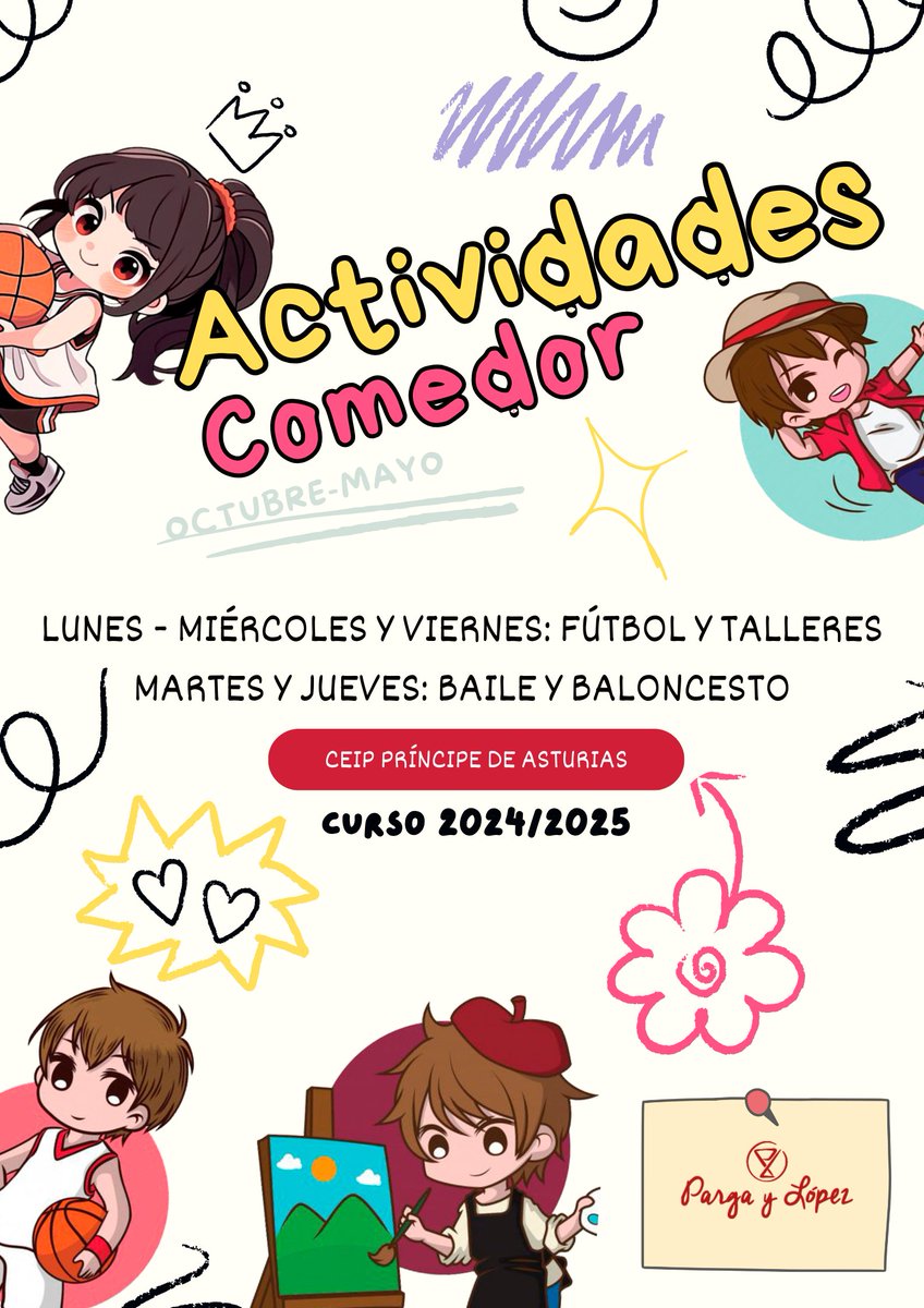 colenavacerrada's tweet photo. ¡En octubre empiezan las actividades de comedor!

Los lunes, miércoles y viernes habrá fútbol y talleres. 
Los martes y jueves habrá baile y baloncesto.

Las actividades serán organizadas por las monitoras de comedor y no hace falta inscribirse. https://t.co/qrfk6Jo2EA