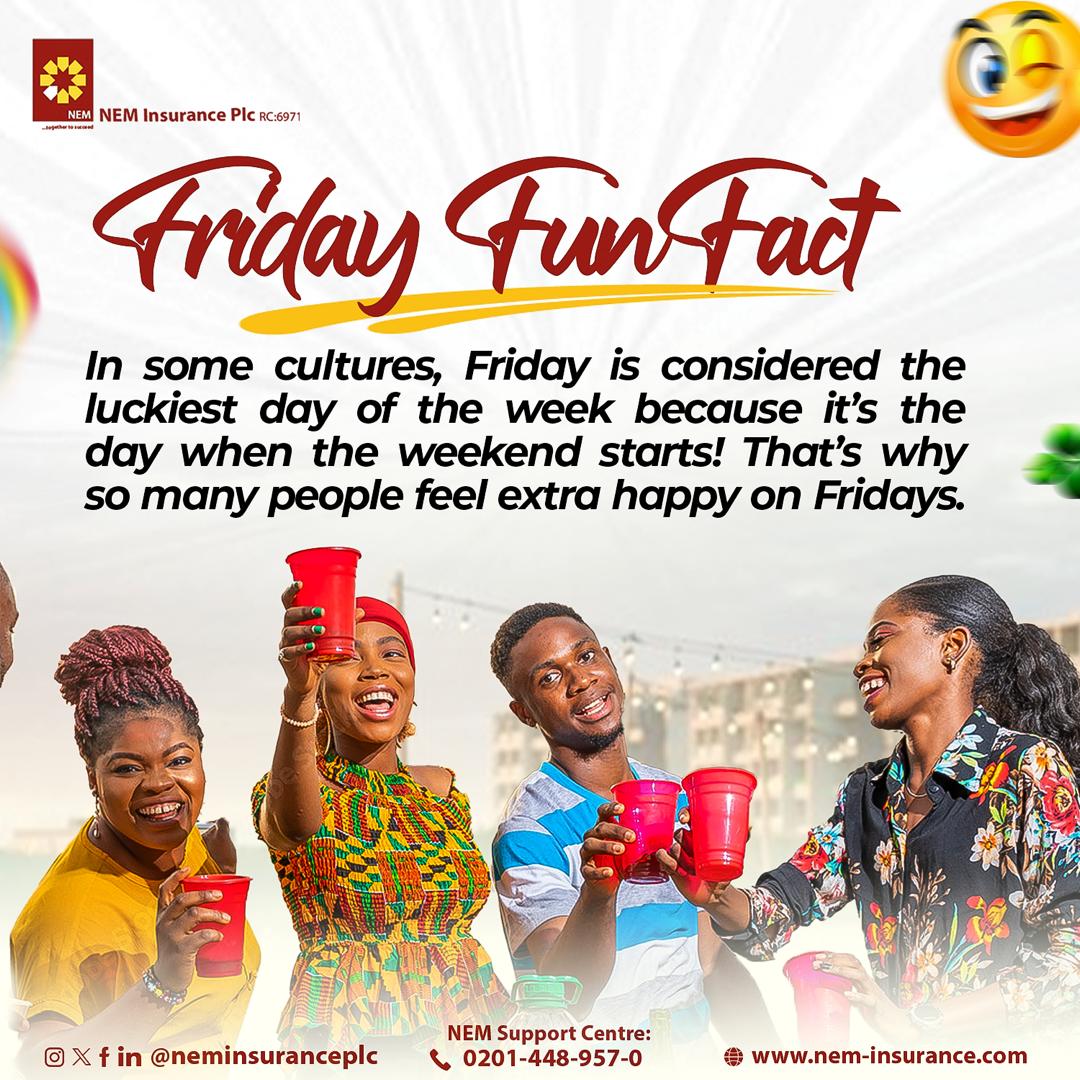 neminsuranceplc's tweet photo. How do you plan to make the most of your lucky Friday? Let us know your weekend plans in the comments! #NEMInsurancePlc #BeNEMSure https://t.co/uY0XR9KfIk