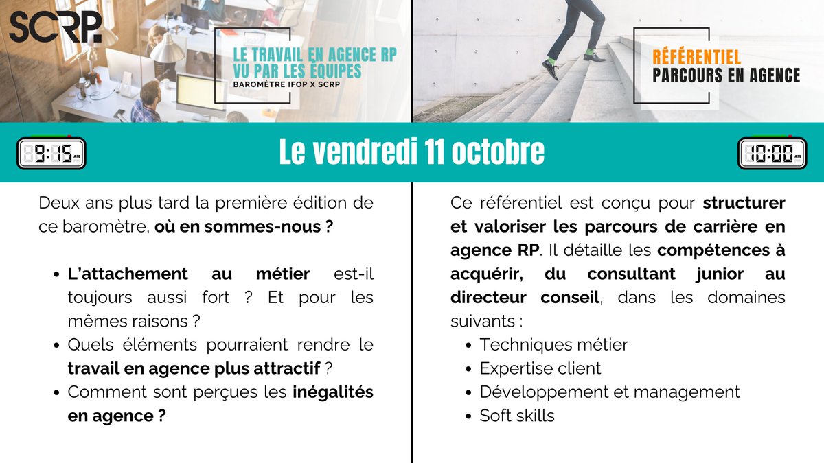 📅 Rdv le 11 octobre à 9h pour la présentation des résultats du baromètre IFOP x SCRP sur l’expérience de travail en agence RP vu par les équipes ! Cette présentation sera suivie par le lancement du Référentiel parcours en agence.
👉 Tous nos membres sont invités !
<a href="/IfopOpinion/">Ifop Opinion</a>