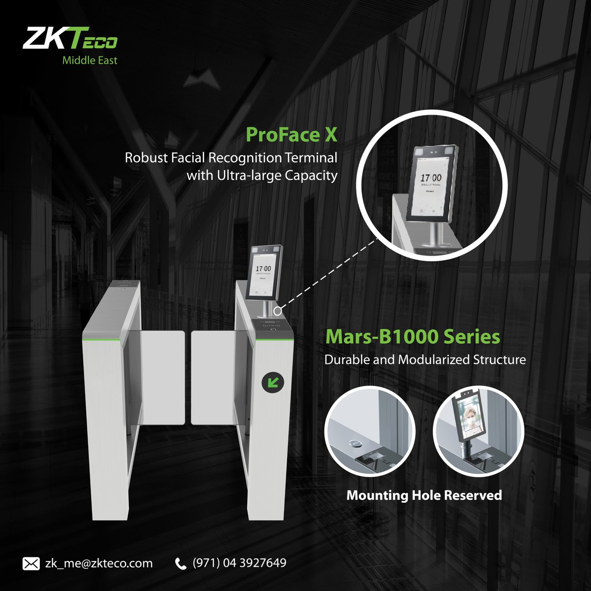 ZKTecoME's tweet image. ProFace X a perfect fit with Mars-B1000 Series for your access control.
☑️Rapid facial recognition within 0.2s
☑️Anti-Spoofing algorithm

Learn More
Visits our Website: zkteco.me/product-detail…
📩 zk_me@zkteco.com 📞 +971 4 392 7649

#ZKTeco #Proface #MarsB1000