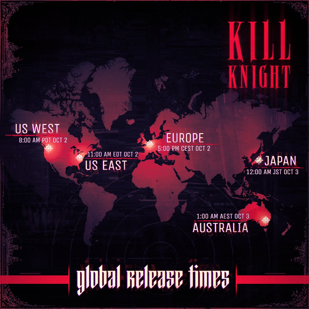 KillKnightGame's tweet photo. Are you ready to descend into the abyss? 

#KILLKNIGHT releases in one week.
US West Oct 2 8:00 AM PDT 
US East Oct 2 11:00 AM EDT
Europe Oct 2 5:00 PM CEST
Japan Oct 3 12:00 AM JST
Australia Oct 3 1:00 AM AEST