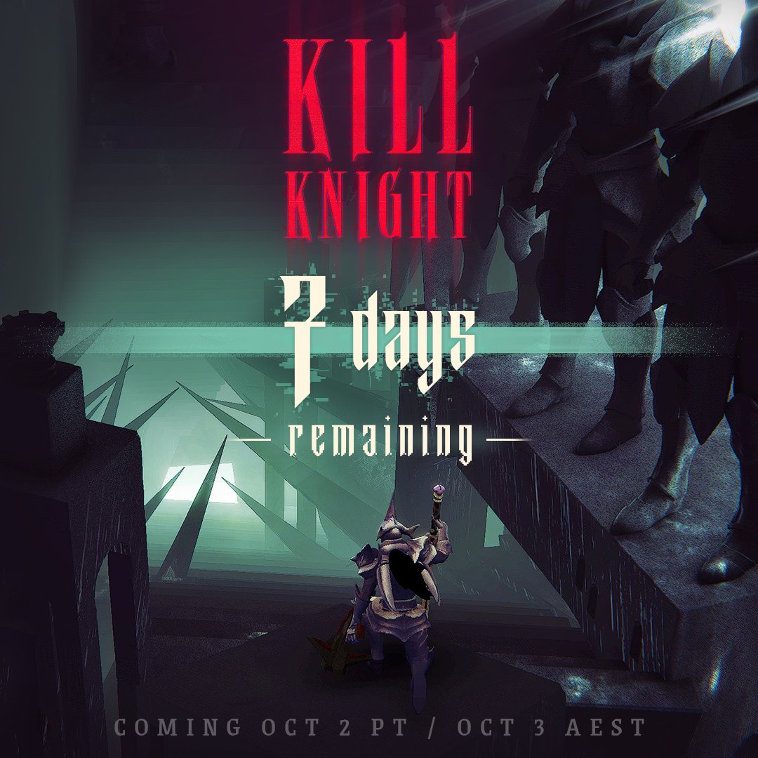 KillKnightGame's tweet photo. Are you ready to descend into the abyss? 

#KILLKNIGHT releases in one week.
US West Oct 2 8:00 AM PDT 
US East Oct 2 11:00 AM EDT
Europe Oct 2 5:00 PM CEST
Japan Oct 3 12:00 AM JST
Australia Oct 3 1:00 AM AEST