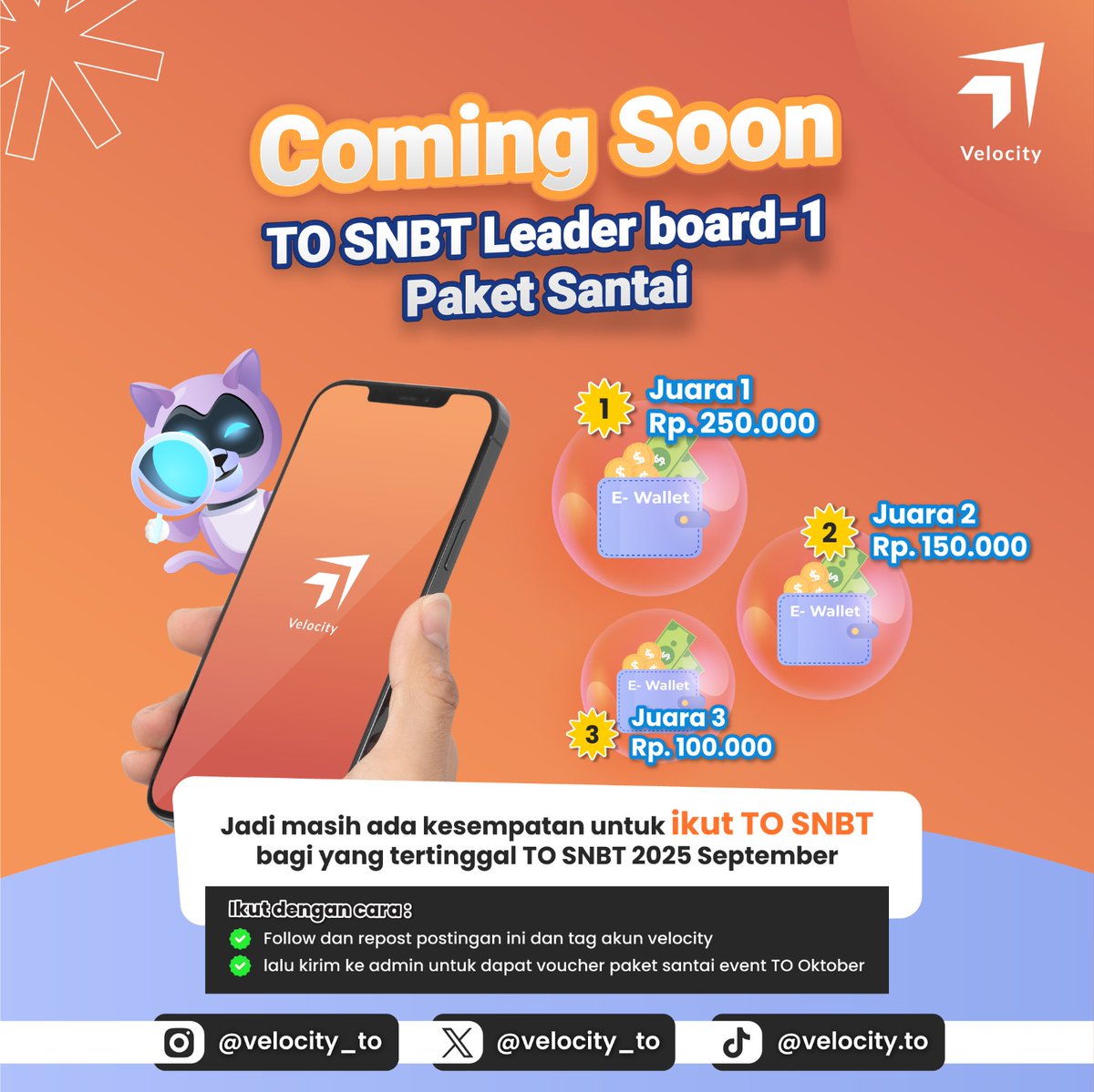 velocity_to's tweet photo. Ketinggalan TO SNBT 2025 kemarin? masih ada kesempatan kok, yuk segera daftar #tosnbt2025 #tosnbt #snbt2025 https://t.co/OMt8yV5KLv