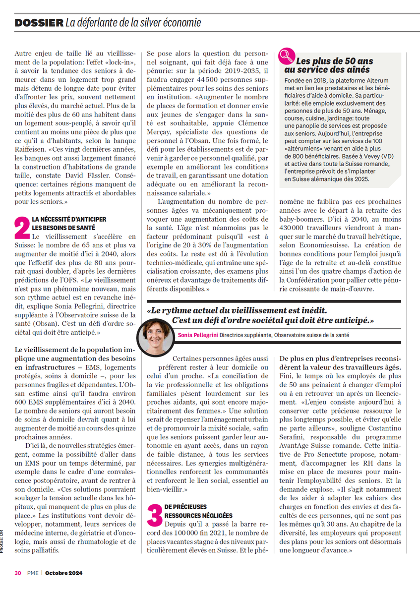 Alterum_Aide's tweet photo. Petit passage dans le PME magazine sorti ce mercredi 25 septembre 2024. Quelques pages du magazine sont consacrées à la silver economy et Alterum y est mentionné.
(en haut à droite de l'image) https://t.co/tOESSnoiIQ