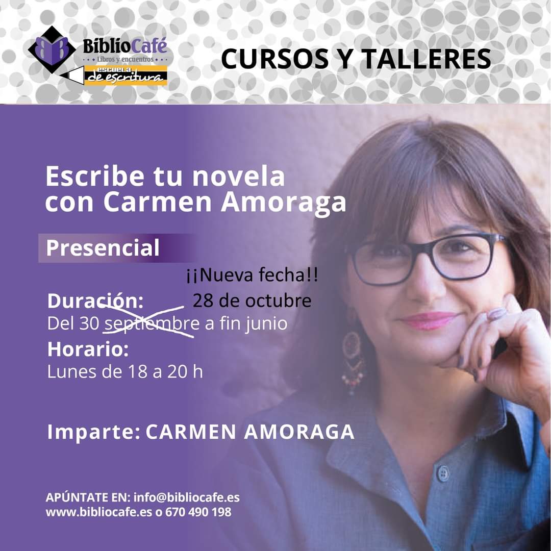 AVIS: Retrasamos el comienzo del curso Escribe tu novela con <a href="/AmoragaCarmen/">Carmen Amoraga</a> hasta el 28-10. Aún queda alguna plaza. No perdáis la oportunidad de desarrollar un proyecto narrativo con una de las mejores escritoras del país bibliocafe.es info@bibliocafe  670490198