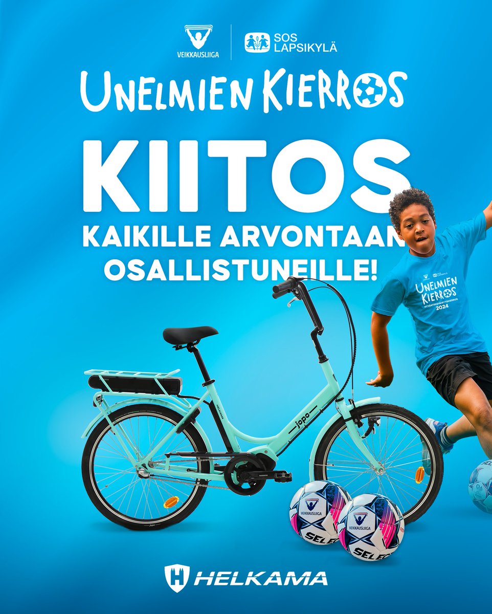 Kiitos kaikille Unelmien kierros -arvontaan osallistuneille!

Unelmien kierros -onnenpyörässä pääpalkinnon Helkaman e-Jopon voitti Ilari. Toimitamme Jopon Ilarille ja muut palkinnot voittajille lähiaikoina.

Veikkausliigan hyväntekeväisyyskierroksella kerättiin varoja