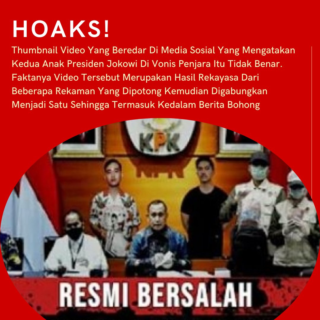 Video yang mengatakan kedua anak Presiden Jokowi divonis penjara itu tidak benar

Guru Adik Fufufafa Pecat Clara P Diddy Siang Hujan Tia Rahmania Putra Mulyono