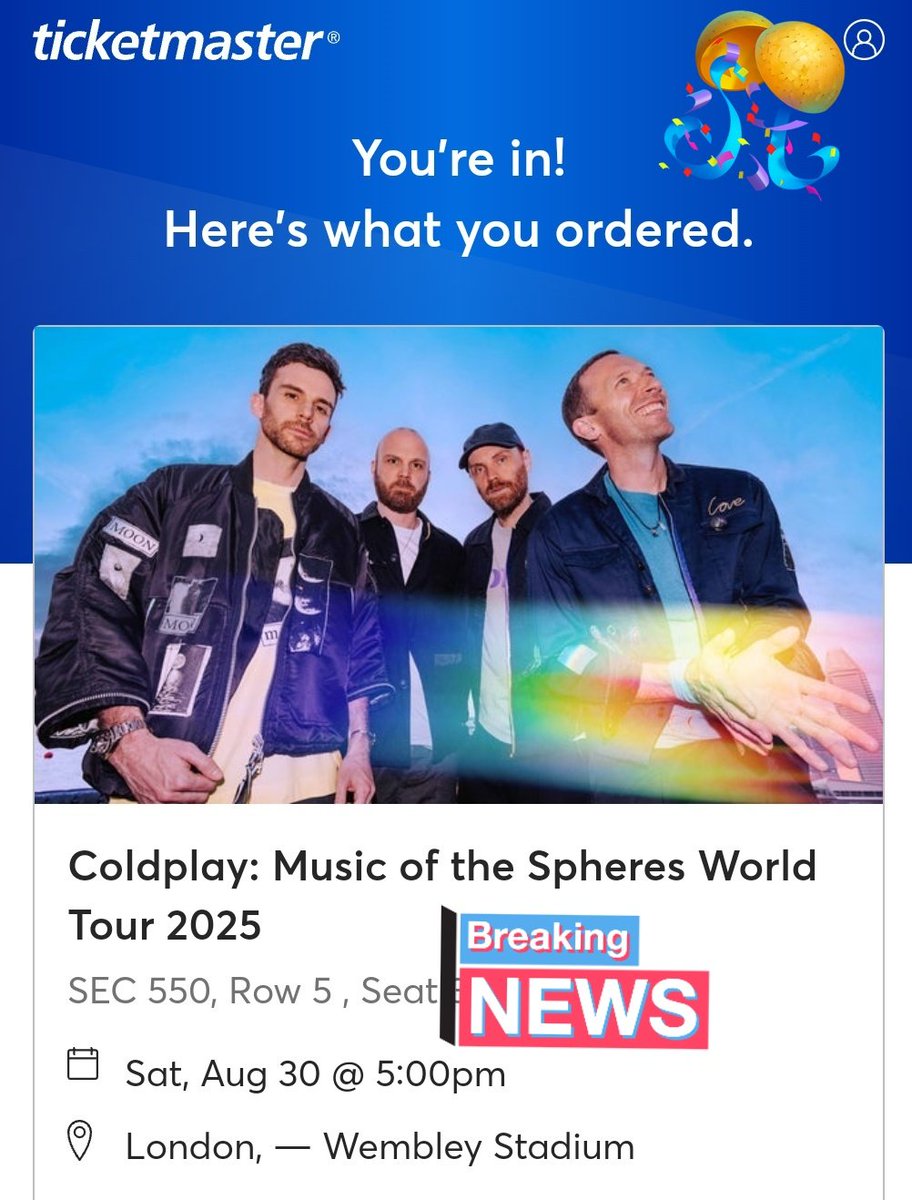 I was dreading today knowing <a href="/TicketmasterUK/">ticketmasteruk</a> were handling <a href="/coldplay/">Coldplay</a> presale
For now.... All is forgiven #Coldplay #coldplayconcert #Coldplay2025 #Ticketmaster