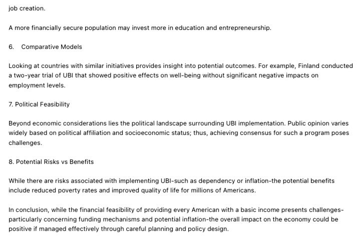 ChrisLeJeune44's tweet image. Conversations with a computer, part 7:

Can the United States afford to provide every American with a basic income without harming its economy?

AI response:

#UniversalBasicIncome 
#SolutionsToPoverty 
#EconomicInequality 
#EconomicImpact 
#Opportunity 
#Affordability