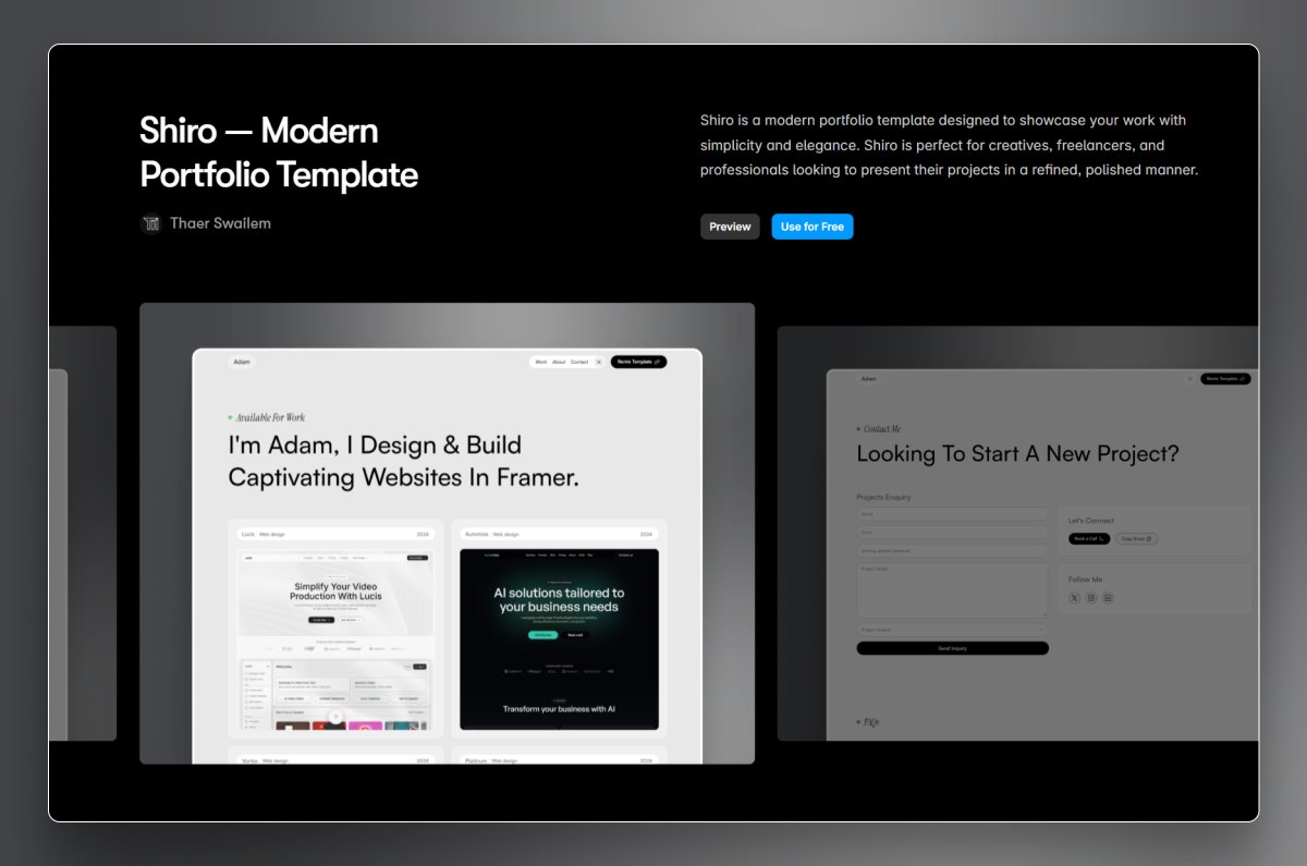 ⚪️ My new portfolio template, Shiro, is now available on <a href="/framer/">Framer</a>  marketplace!

It's a sleek, modern portfolio template for designers and creatives.

➜ Remix for FREE: framer.com/marketplace/te…