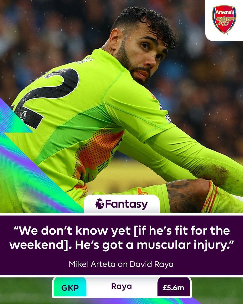 OfficialFPL's tweet photo. David Raya is a doubt for Arsenal v Leicester in Gameweek 6...

He is the top-scoring (33 pts) and most-owned (31.9%) goalkeeper in #FPL 😳 https://t.co/LOAOzaUAhE