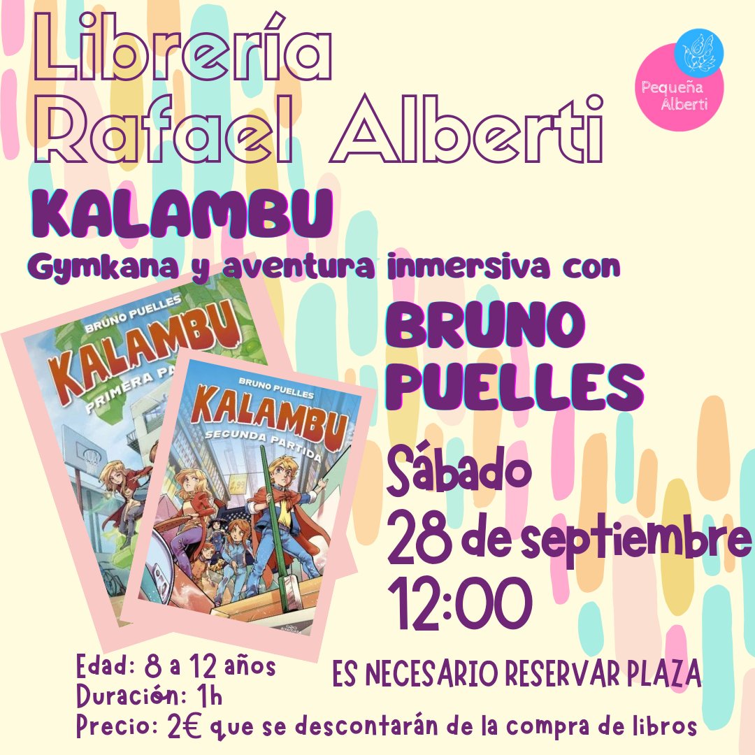 LibreriaAlberti's tweet photo. 🗓️ Sábado 28 de septiembre, 12:00
Si tienes entre 8 y 12 años y ganas de aventura, adéntrate en el emocionante mundo de #Kalambu. Diseña tu personaje y supera los tres desafíos para ganar el juego.
¡Ten cuidado… y mucha suerte!
¡Sigue leyendo! ⬇️ https://t.co/sOEejShR9G