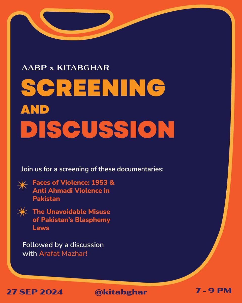 ArafatMazhar's tweet photo. 7 pm Kitabghar Lahore - come for screening and discussions https://t.co/BmOKfeyDnp