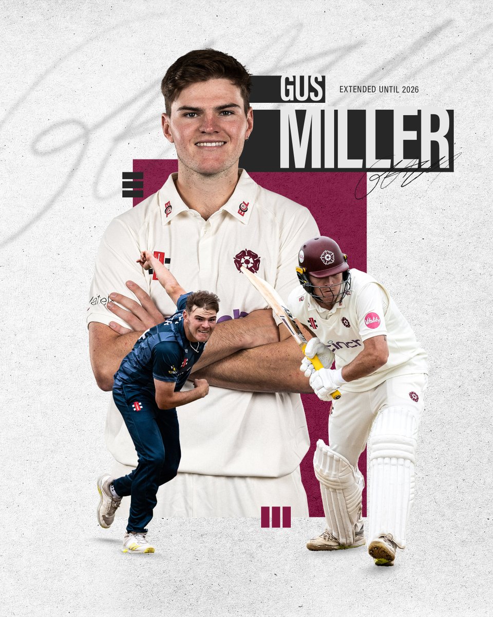 Extended. 🫡

We're pleased to announce that Gus Miller will be staying with Northamptonshire until at least the end of 2026. 💪

Read more 👉 nccc.co.uk/news/miller-ex…