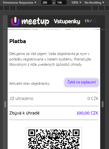 tesar_tech's tweet photo. @MeetUpdate @Microsoft_CZ @riganti Ahoj. Platební stránka na desktopu neukazuje QR kód, zatímco na telefonu ano. Taky mi to po zaplacení přes kvrkód nějak odmítá spárovat platbu (dělal jsem jí včera) a tváří se, že neustále dlužím (zatímco peníze vesele odešly) https://t.co/YeGTSq40s4