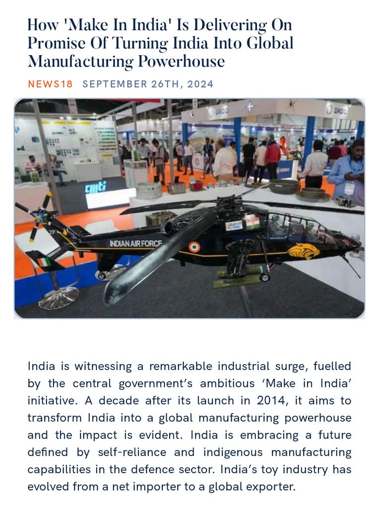 PMO India (@pmoindia) on Twitter photo How <a href="/makeinindia/">Make in India</a> Is Delivering On Promise Of Turning India Into Global Manufacturing Powerhouse
news18.com/opinion/opinio…
via NaMo App How <a href="/makeinindia/">Make in India</a> Is Delivering On Promise Of Turning India Into Global Manufacturing Powerhouse
news18.com/opinion/opinio…
via NaMo App